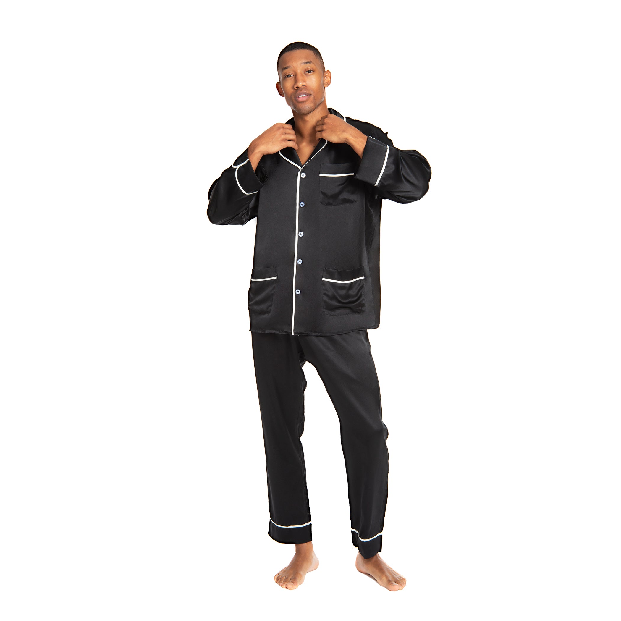 MYK Silk Classic Long Pajama Set Rosdorf Park Size: M, Color: Black