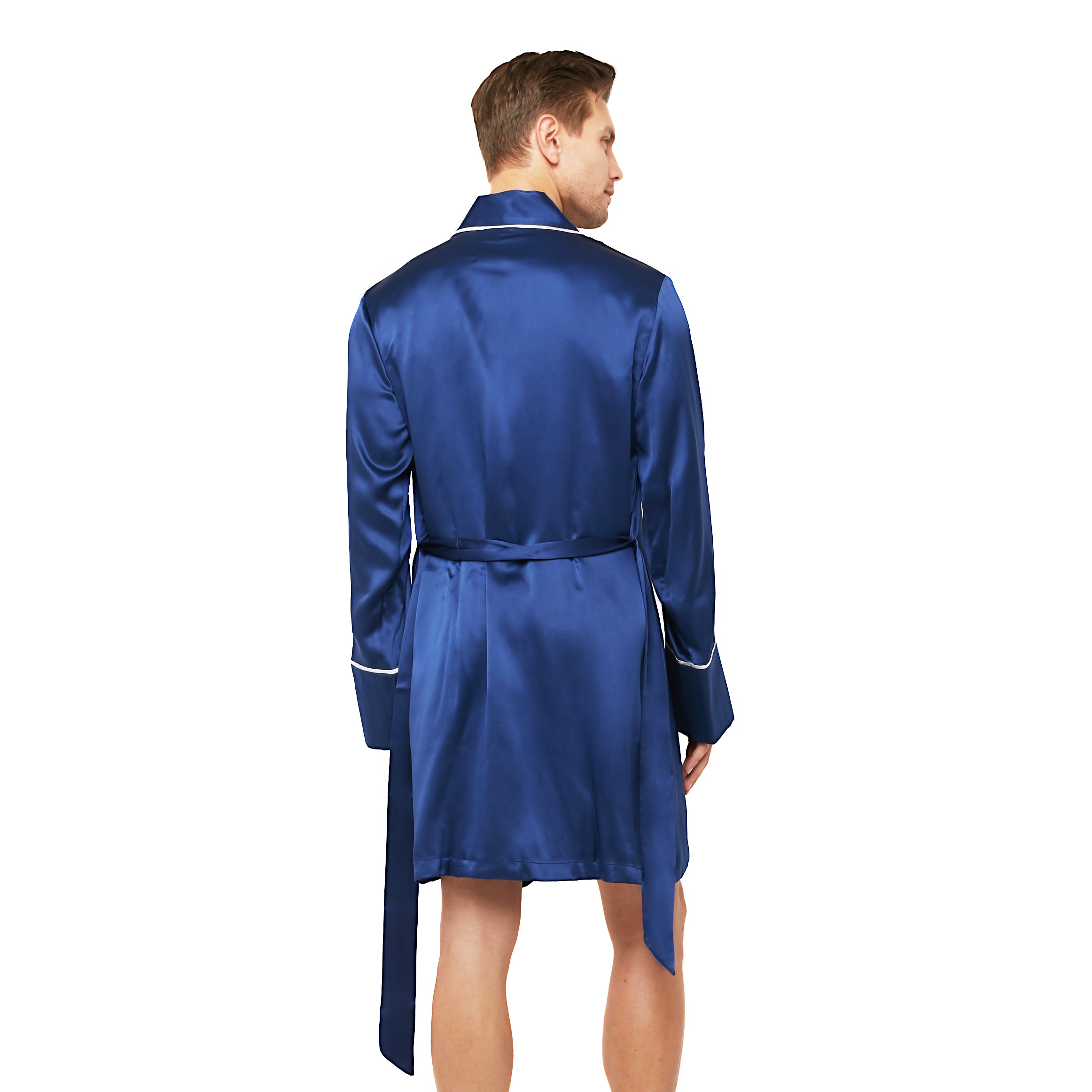 MYK Silk Men's Robe with Shawl Collar Contrast Piping