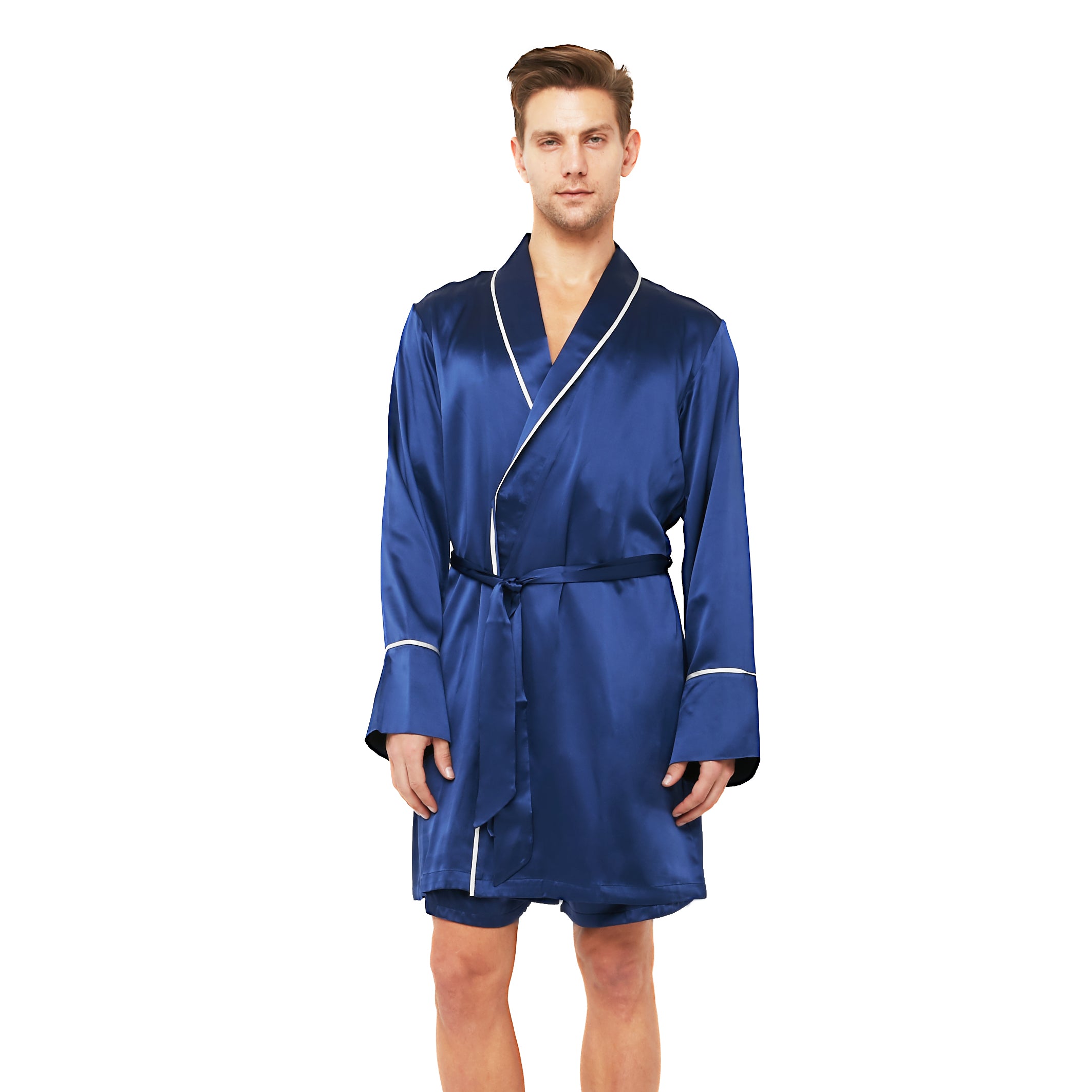 MYK Silk Men s Robe with Shawl Collar Contrast Piping