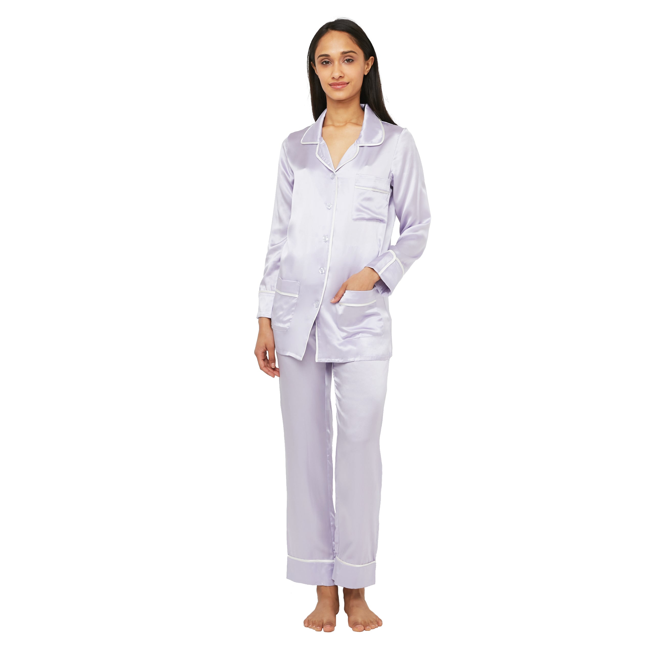 Orange Silk Pajama, Women Pajama Set, Long Pants Pajama, Gift for