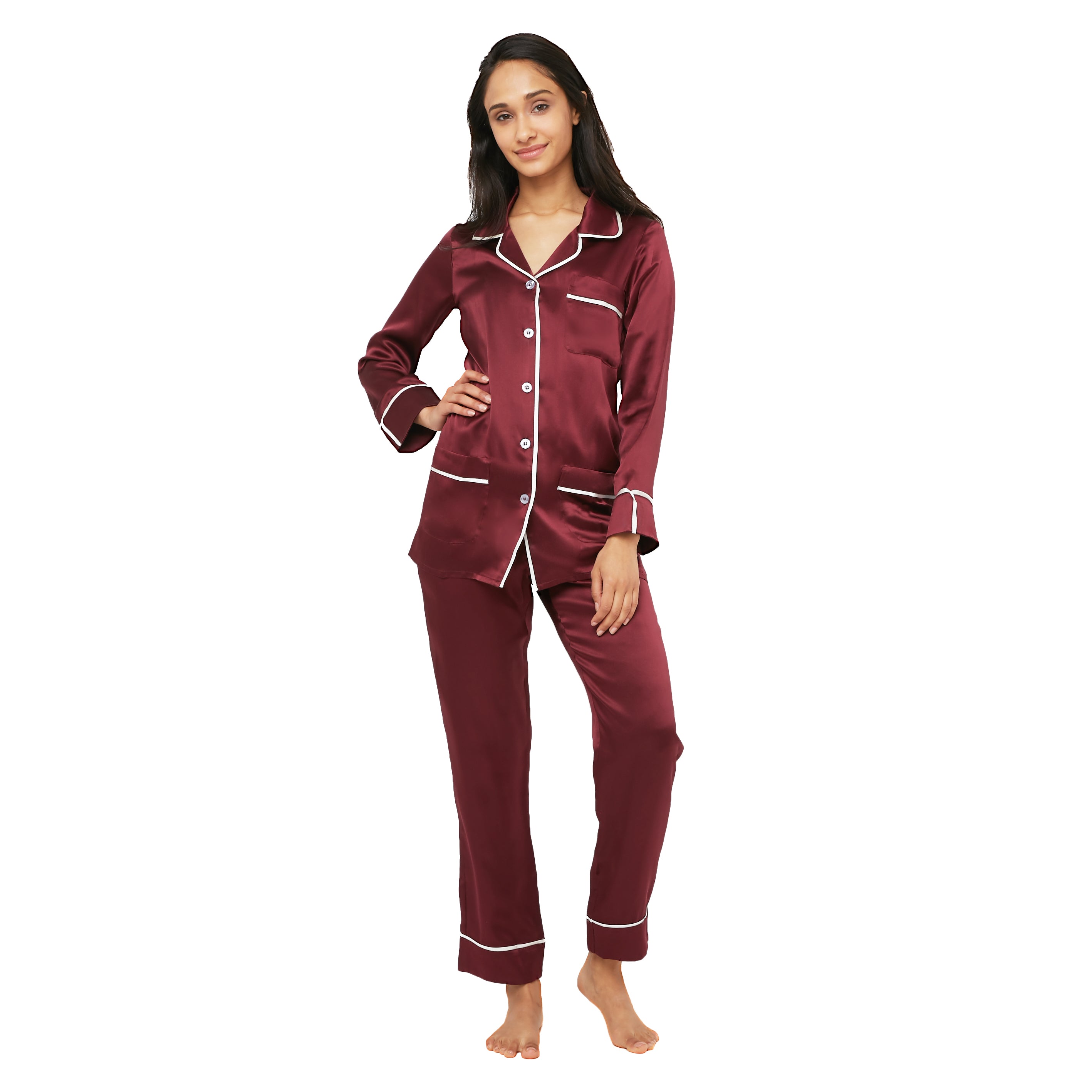 YHWW Sleepwear,Silk Pajamas Women Solid Cute Pajamas for Women Summer  Nightwear Pajama Two Piece Set Satin Silk Pyjamas Loungewear,Purple,XXL